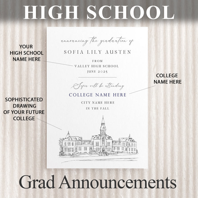 High School Graduation Announcements with College Bound University, HS Grad, HS