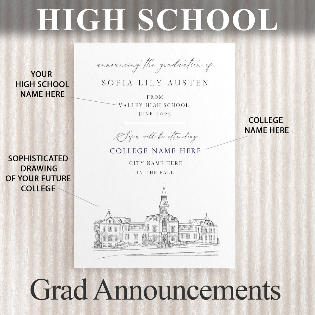 High School Graduation Announcements with College Bound University, HS Grad, HS