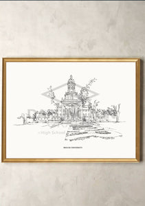 Baylor University Fine Art Print, Signed & Numbered by the Artist, Hand Drawn