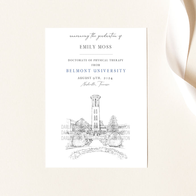 Belmont University Graduation Announcement, Invitation, Invite, Univ, Grad Announcements, College