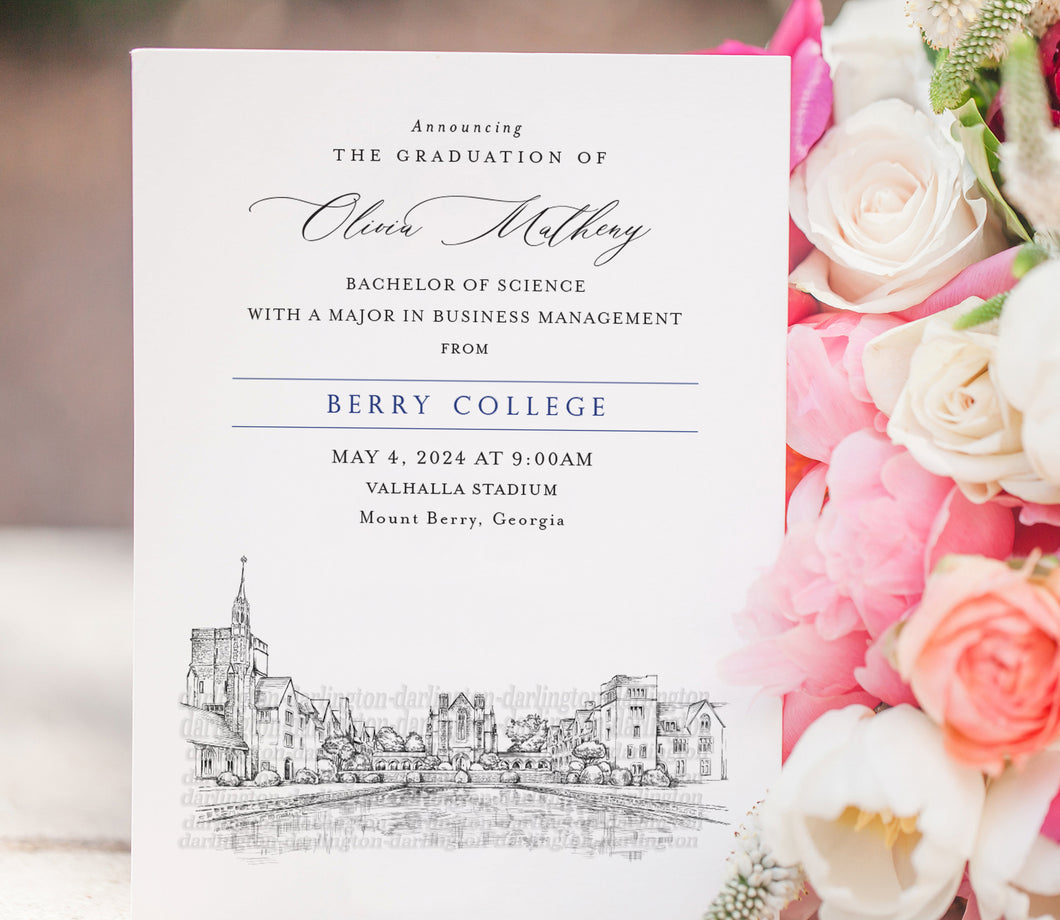 Berry College Graduation Announcement, Grad Announcements, Georgia, Invitation,, Cards (set of 25)