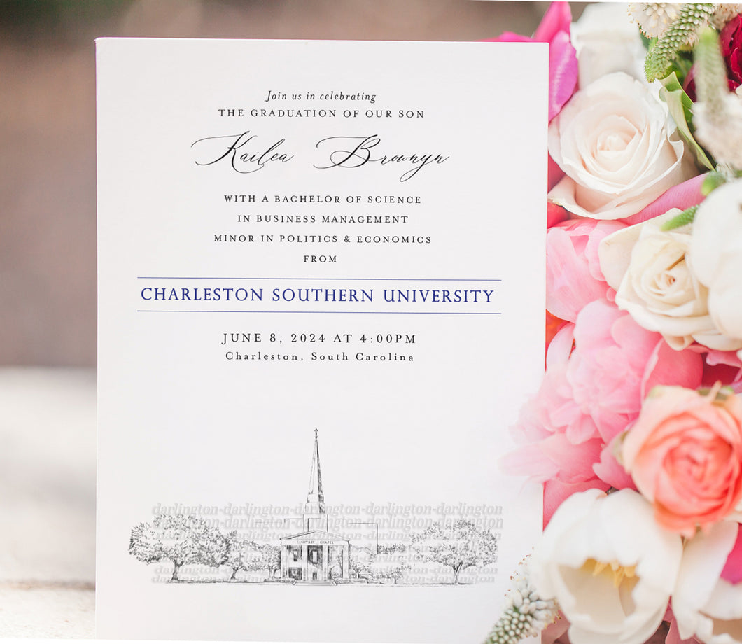 Charleston Southern University Graduation Announcement , Invitation, Cards, University, College, Tech, Graduation Cards (set of 25)