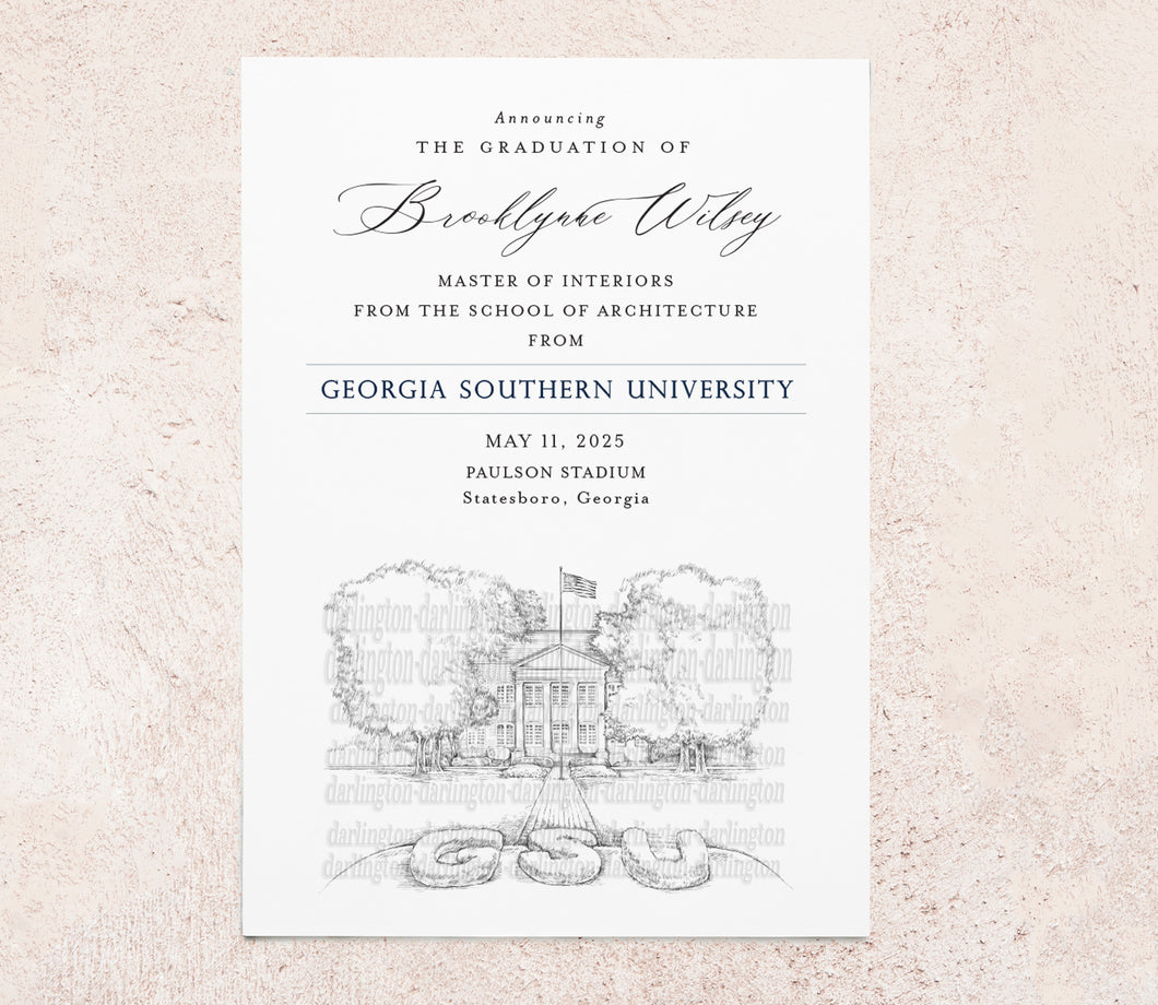 Georgia Southern University Graduation Announcement, Invitation, Announcements, College, Grad, Cards (set of 25)
