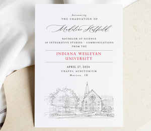 Indiana Wesleyan University Graduation Announcement, University, State, College, Tech, Graduation Invitations, Cards (set of 25)