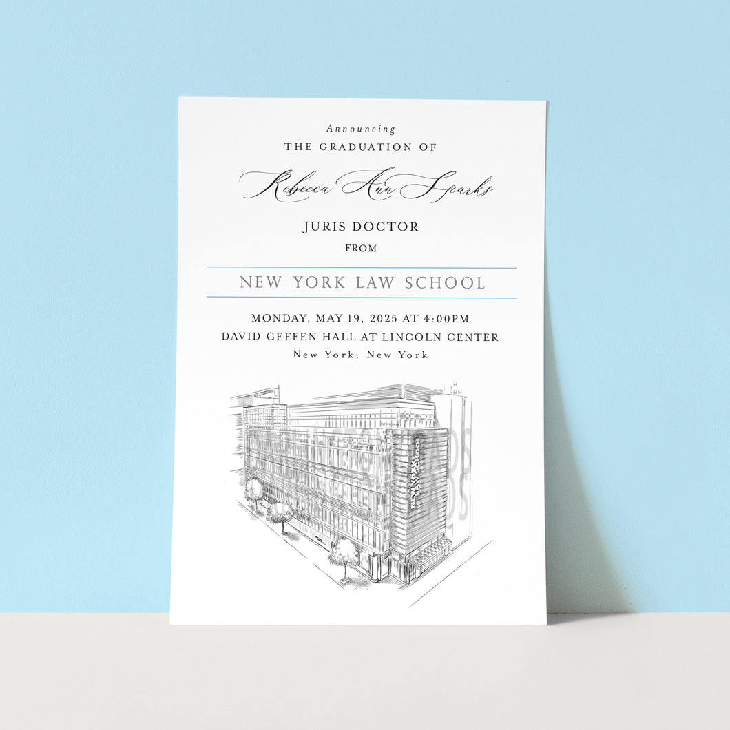 New York Law School Graduation Announcement, Invitation, Announcements, College, Grad, Cards (set of 25)