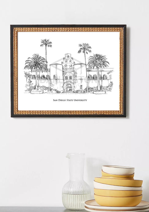 San Diego State University Fine Art Print, Signed & Numbered by the Artist, Hand Drawn