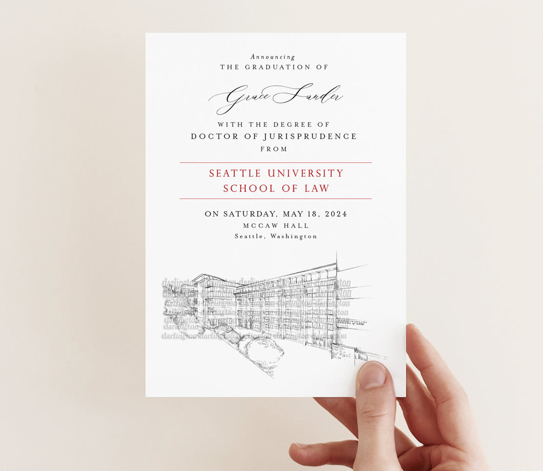 Seattle University School of Law Graduation Announcement, Grad Announcements, Invitation