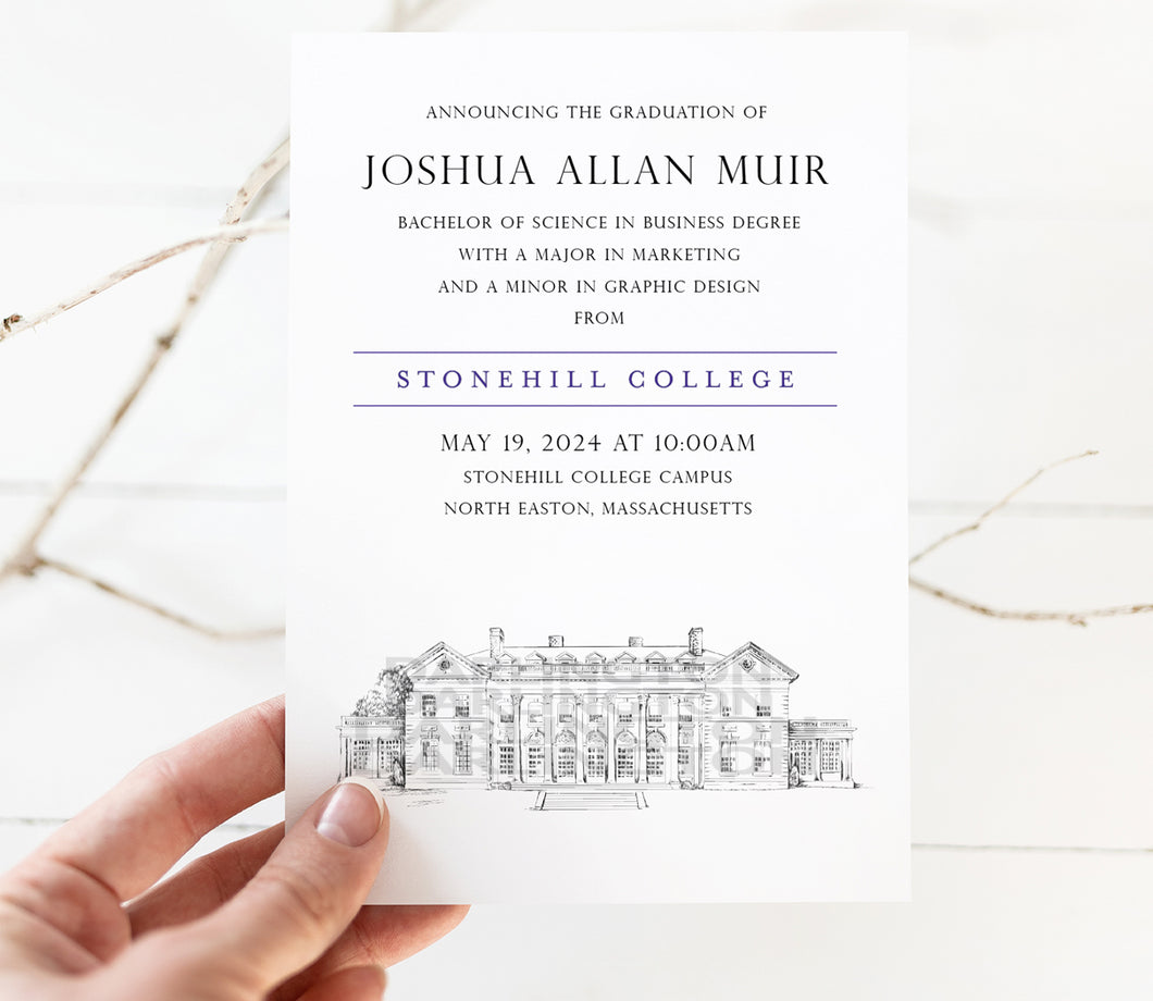 Stonehill College Graduation Announcement, University, Graduation Invitations, Cards (set of 25)