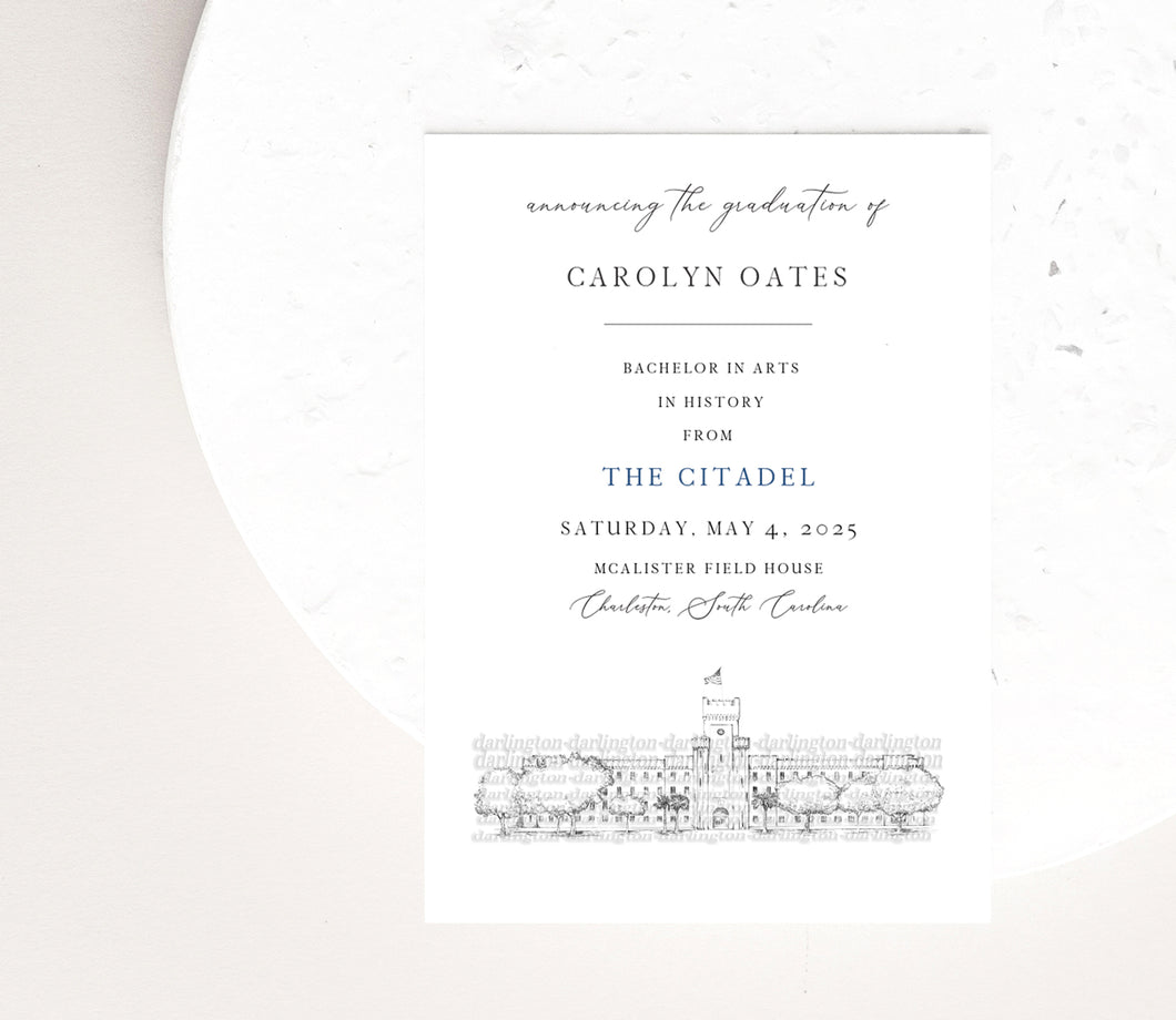 The Citadel Graduation Announcement, Grad Announcements, South Carolina, Invitation, Cards (set of 25)