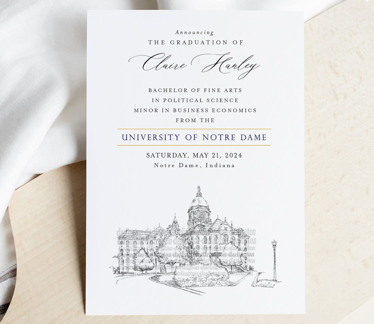 University of Notre Dame Graduation Announcement, Indiana University, Darlingtongrads University of Notre Dame Graduation Announcement, Indiana University, Darlingtongrads