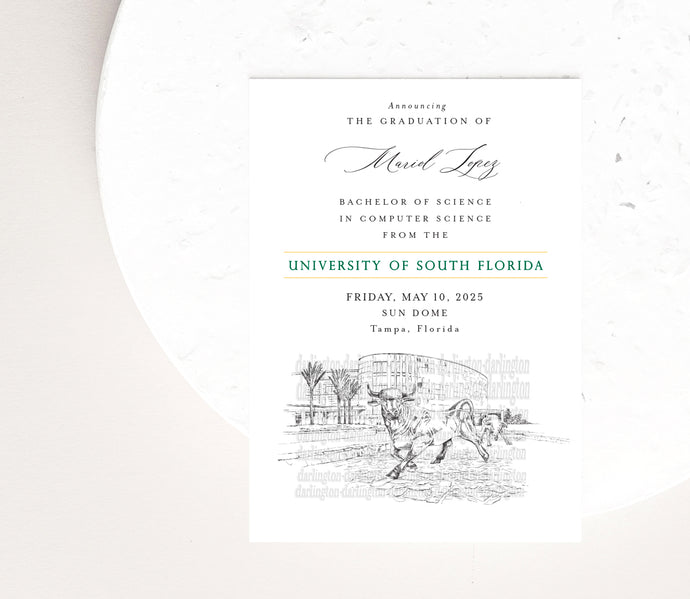 University of South Florida Graduation Announcement, Invitation, Grad Announcements, College, Tech, Graduation Cards (set of 25)