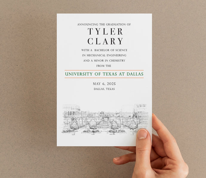 University of Texas at Dallas Graduation Announcement, Invitation, ut dallas Grad Announcements, Texas, College, Tech Graduation Cards (set of 25)