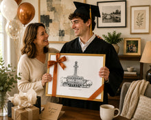 University of Texas at Austin Fine Art Print | Graduation Gift | Hand Drawn Campus Wall Art | Alumni Gift