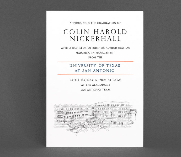 University of Texas at San Antonio Graduation Announcement, Grad, Texas University, State, College, Tech, Graduation Cards (set of 25)