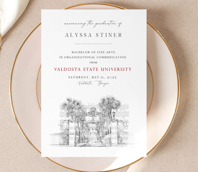 Valdosta State University Graduation Announcement, Invitation, Grad Announcements, College, Tech, Graduation Cards (set of 25)
