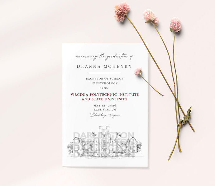 Virginia Tech Graduation Announcement, Invitation, Invite, VA, Univ, Grad Announcements, College, Tech, Polytechnic Institute
