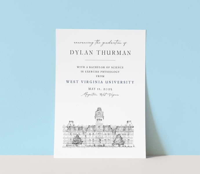 West Virginia University Graduation Announcement, Invitation, Invite, Univ, Grad Announcements, College, Tech, Graduation Cards